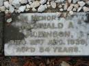 Reginald A ROBINSON
21 Aug 1939, aged 54
Tamrookum All Saints church cemetery, Beaudesert
