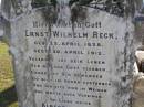 Ernst Wilhelm RECK, born 23 April 1928 died 30 April 1912, dear? Albertiene RECK; Tarampa Apostolic cemetery, Esk Shire 