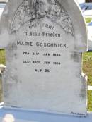 Marie GOSCHNICK, born 31 Jan 1838 died 10 June 1914 aged 76; Tarampa Apostolic cemetery, Esk Shire 