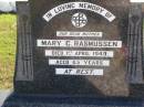 Mary C. RASMUSSEN, mother, died 1 April 1949 aged 65 years; Tarampa Apostolic cemetery, Esk Shire 