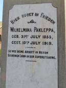 Wilhelmina PAKLEPPA, born 31 July 1853 died 10 July 1919; Tarampa Apostolic cemetery, Esk Shire 