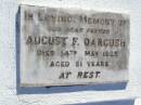 August F. DARGUSCH, father, died 14 May 1925 aged 81 years; Tarampa Apostolic cemetery, Esk Shire 
