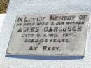 Agnes DARGUSCH, wife mother, died 9 April 1951 aged 35 years; Tarampa Apostolic cemetery, Esk Shire 