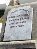Mavis MARSCHKE, died 30 April 1943 aged 18 years; Tarampa Apostolic cemetery, Esk Shire 