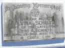 Alvina SCHULTZ, mother, wife of Otto A. SCHULTZ, died 29 April 1992 aged 87 years; Tarampa Apostolic cemetery, Esk Shire 