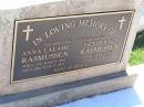 prents grandparents; Anna Lalame RASMUSSEN, born 12 March 1886 died 29 March 1969; Ernest Karl RASMUSSEN, born 23 Sept 1886 died 15 May 1969; Tarampa Apostolic cemetery, Esk Shire 
