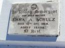 Emma A. SCHULZ, mother, died 10 Dec 1964 aged 88 years; Tarampa Apostolic cemetery, Esk Shire 