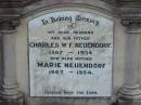 Charles W F NEUENDORF
1867 - 1934
Marie NEUENDORF
1867 - 1954
Tarampa Baptist Cemetery, Esk Shire