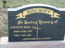 Arthur Eric (jnr) BISCHOFF
b: 15 Sep 1931, d: 1 Aug 1996
Tarampa Baptist Cemetery, Esk Shire