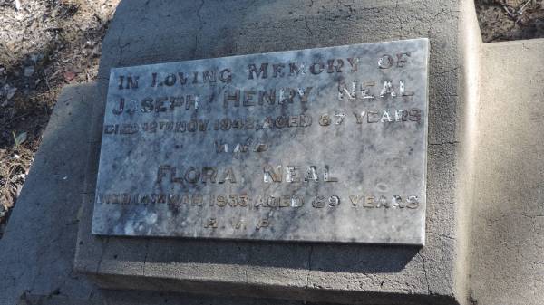 Joseph Henry NEAL  | d: 12 Nov 1942 aged 87  |   | Flora NEAL  | d: 14 Mar 1933 aged 69  |   | The Gums Cemetery  | 