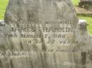 James RANKIN,
husband,
died 7 March 1888 aged 56 years;
Tiaro cemetery, Fraser Coast Region