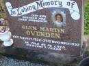 Glen Martin OVENDEN,
son brother grandson,
19 Aug 1972 - 25 Nov 1992;
Tiaro cemetery, Fraser Coast Region