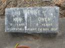Ken VOLLMERHAUSEN,
accidentally burnt 24 Nov 1951 aged 8 years;
Owen VOLLMERHAUSEN,
accidentally burnt 24 Nov 1951 aged 6 years;
Tiaro cemetery, Fraser Coast Region