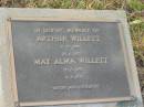 Arthur WILLETT,
31-10-1889 - 25-6-1971;
May Alma WILLETT,
10-5-1895 - 6-6-1978;
Tiaro cemetery, Fraser Coast Region