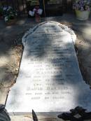 James Mathers ARNOLD died 21 Feb 1884 aged 72 years,
wife Jane Dalziel died 3rd Dec? 1865,
son David Dalziel died 3 Aug 1900 aged 56 years,
wife Kathleen died 20 Aug 1938? aged 90 years,
son David Dalziel died 11 May 1934 aged 55 years,
Tingalpa Christ Church (Anglican) cemetery, Brisbane