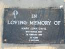 Mark John DAVIE,
died 7 Feb 1999 aged 32 years;
Toogoolawah Cemetery, Esk shire