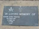Raymond Alfred FREESTUN
1 Mar 1991 aged 61
Toogoolawah Cemetery, Esk shire