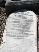 Elizabeth
wife of A J Raymond
4 Apr 1886
aged 28 years
their infant son
Leslie Guy
4 Apr 1884
aged 1 year and 5 months
Brisbane General Cemetery Toowong
