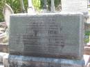 Jessie Catherine, wife of Alfred John Raymond, born 13 March 1863, died 19 October 1933;
Wilfred John, born 2 December 1906, died 16 June 1912;
Archibald Hewland, born 4 April 1893, killed in France 3 March 1917;
Ruby Eleanor, born 9 April 1891, died 1 October 1894;
Elsie, born 29 August 1897, died 7 September 1897;
Alfred John Raymond, born 1 February 1856, died 14 October 1935
portion 9
Brisbane General Cemetery Toowong