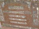 Jessie,
wife of C.E. GARRARD,
died 17 Sept 1958 aged 59 years;
Upper Coomera cemetery, City of Gold Coast
