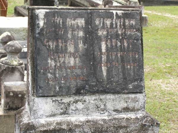 Charles H. HOWARD,  | father,  | died 16 Aug 1941 aged 69 years;  | Harriet,  | mother,  | died 2 Nov 1953 aged 75 years;  | Upper Coomera cemetery, City of Gold Coast  | 
