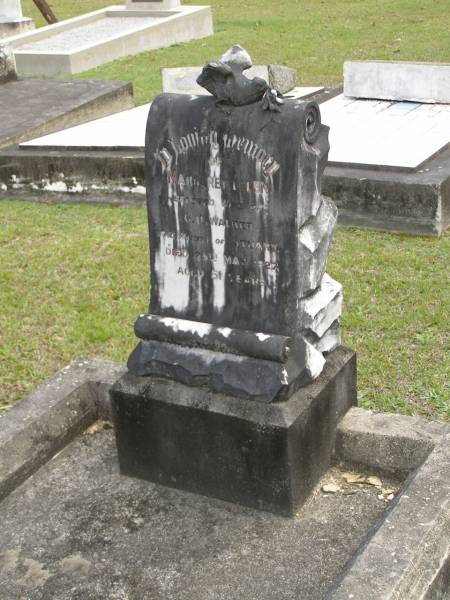 Margaret Ellen,  | wife of G.R. WALKER,  | mother of Stuart,  | died 25 May 1927 aged 51 years;  | Upper Coomera cemetery, City of Gold Coast  | 