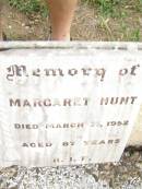 Paul HUNT,
died 14 Jan 1963 aged 92 years;
Margaret HUNT,
died 17 March 1952 aged 87 years;
Warra cemetery, Wambo Shire