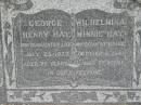 George Henry HAY
25 Jul 1927, aged 75
Wilhelmina Minnie HAY
31 Oct 1941, aged 77
James D HAY
died at Bellevue 17 Jul 1901, aged 4 years 10 months
Wivenhoe Pocket General Cemetery