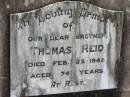 Thomas REID
23 Feb 1948, aged 74
Wivenhoe Pocket General Cemetery
