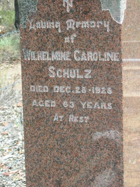 Wilhelmine Caroline SCHULZ  | 28 Dec 1928, aged 63  | Wivenhoe Pocket General Cemetery  |   | 