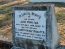John MUNSTER
13 Jul 1929, aged 53
Elizabeth McKay MUNSTER
7 Jan 1939, aged 64
Wonglepong cemetery, Beaudesert