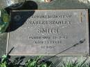 Charles Stanley SMITH,
died 26-5-93 aged 73 years;
Woodford Cemetery, Caboolture