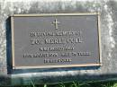 Zoe Merle COLE,
died 19 Aug 1996 aged 76 years;
Woodford Cemetery, Caboolture