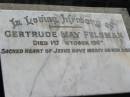 Gertrude May FELSMAN,
died 1 Oct 1967;
Woodford Cemetery, Caboolture