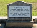 Hannah Isabella EATON,
died 17 July 1930 aged 68 years;
Herert John EATON,
died of wounds France, 4 Oct 1917 aged 28 years;
Woodford Cemetery, Caboolture