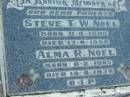 parents;
Steve T.W. NOEL,
born 11-4-1888 died 17-4-1959;
Alma R. NOEL,
born 6-2-1905 died 14-4-1978;
Woodford Cemetery, Caboolture