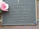 Gordon Sydenham FREDIN,
died 28 Aug 1992 aged 74 years;
Woodford Cemetery, Caboolture