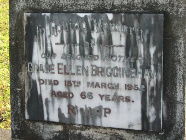 Grace Ellen BRIGGINSHAW, mother,  | died 15 March 1952 aged 66 years;  | Woodford Cemetery, Caboolture  | 