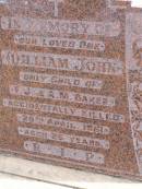 William John (Baker)
only child of
F J and A M BAKER
(accidentally killed)
28 Apr 1961, aged 25
Woodhill cemetery (Veresdale), Beaudesert shire