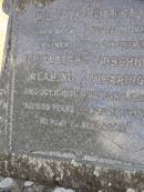 Elizabeth Wearing
d: 13 Oct 1951, aged 69
Joseph Wearing
d: 6 Jan 1936, aged 78
Woodhill cemetery (Veresdale), Beaudesert shire