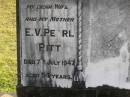 E V Pearl Pitt
7 Jul 1947, aged 54
Woodhill cemetery (Veresdale), Beaudesert shire