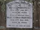 Alfred Markwell
27 Jan 1917, aged 65
Hilda Hannah Markwell
27 Dec 1941, aged 78
Woodhill cemetery (Veresdale), Beaudesert shire
