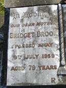 Bridget Brook
9 Jul 1959, aged 79
Thomas Brook
19 Dec 1961, aged 83
Woodhill cemetery (Veresdale), Beaudesert shire