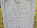 Bridget (Hiscock)
(wife of William Hiscock)
17 Jul 1884, aged 39
children
Mary aged 2 yrs
Bridget aged 1 year
William Hiscock
18 Mar 1908, aged 73
Woodhill cemetery (Veresdale), Beaudesert shire