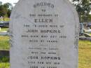Ellen Hopkins
23 May 1890, aged 47
John Hopkins
6 Feb 1916, aged 78
Woodhill cemetery (Veresdale), Beaudesert shire