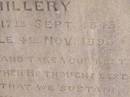 Henry HILLERY,
husband,
born Sydney 17 Sept 1845
died Emu Vale 4 Nov 1893;
Yangan Anglican Cemetery, Warwick Shire