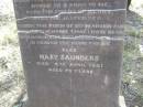 Evelyn Grace SAUNDERS,
died 7 Jan 1894 aged 11 months 3 weeks;
Mary SAUNDERS,
died 4 April 1921 aged 70 years;
Yangan Presbyterian Cemetery, Warwick Shire