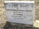 Andersine Marie Amalie JENSEN,
wife of N. JENSEN,
died 20 April 1926 aged 82 years;
Yangan Presbyterian Cemetery, Warwick Shire