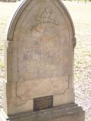George ROSENBERGER,
died 29 Oct 1894 aged 69 years;
Caroline? ROSENBERGER,
died 12 Oct 1896 aged ?? years;
Henry ROSENBERGER,
died 20 June 1879 aged 11 years;
restored by Wildred ROSENBERGER April 1993;
Gottlieb Frederick ROSENBERGER,
died 11 Dec 1931 aged 74 years,
remembered by the MEWES family;
Yangan Presbyterian Cemetery, Warwick Shire