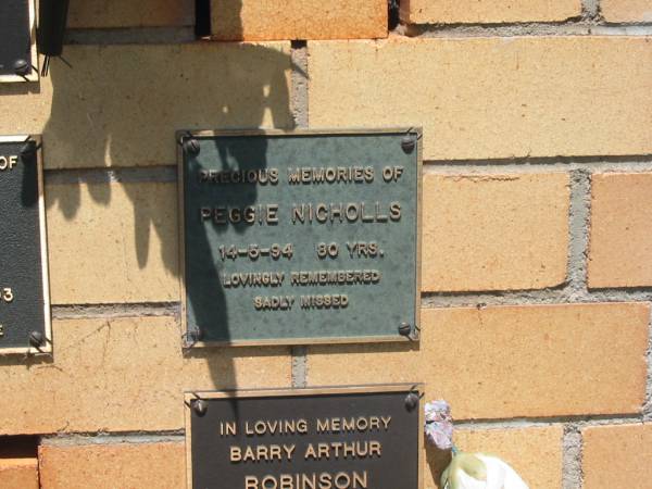 Peggie NICHOLLS,  | died 14-5-94 aged 80 years;  | Yarraman cemetery, Toowoomba Regional Council  | 